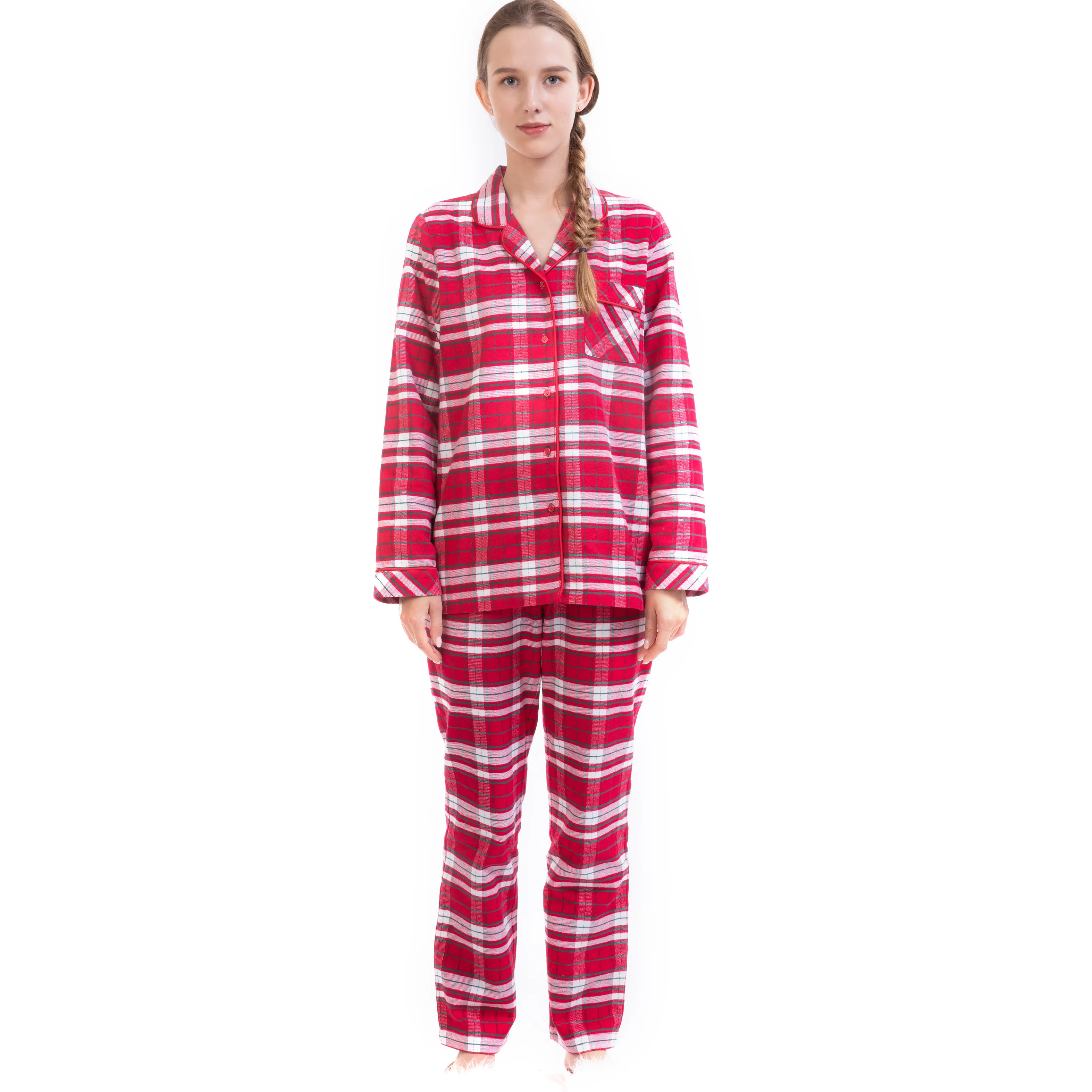 Hot Sale Women Cotton Pajamas Flannel Sets Long Sleeve Pajamas Soft Sleepwear for Women