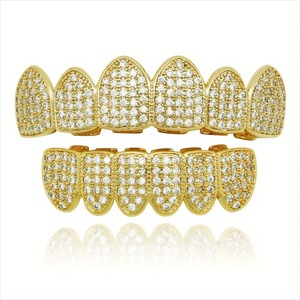 Hip hop răng grillz Đồng Zircon Răng Nanh grillz vàng thật mạ không mất màu trên và dưới răng grillz cơ thể đồ trang sức - Product Image 3