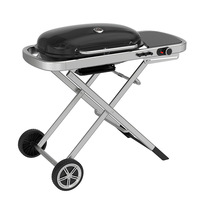 Barbecue à gaz portable pliable en acier inoxydable avec roues, table latérale, couvercle émaillé moderne, pour usage extérieur, camping, terrasse, propane, CE GS