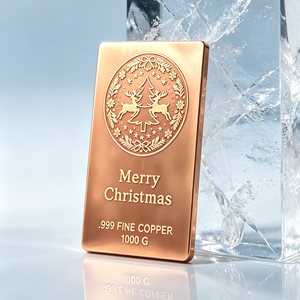 Barra de Cobre Fino de 1000G .999, Forma Cuadrada, Artículo Decorativo de Regalo, Merry Christmas Art Bar - Product Image 5