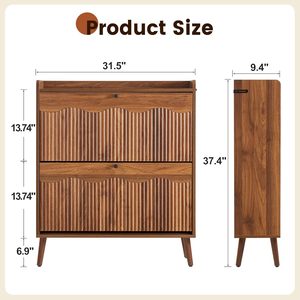 HANYEE Scarpiera Moderna in Noce Scanalato con Dispositivo Anti-Ribaltamento, 2 Cassetti Ribaltabili, Ripiani Regolabili, Mobile Contenitore Salvaspazio per Ingresso Stretto - Product Image 6