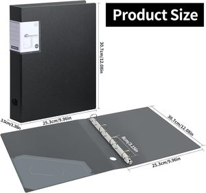 Raccoglitori A4 in plastica nera a 3 anelli, copertina flessibile con 1 tasca, formato Letter, contiene 80 fogli, per uso scolastico e ufficio - Product Image 2