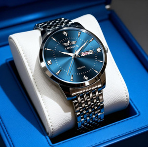 New fashion stainless steel butterfly-fastened men's business casual quartz slim calendar watch - Product Image 3