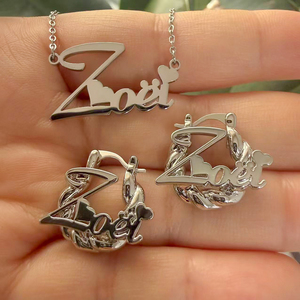 Collana e orecchini personalizzati in acciaio inossidabile UWIN, set da 2 pezzi, gioielli con nome ipoallergenici per ragazza - Product Image 5