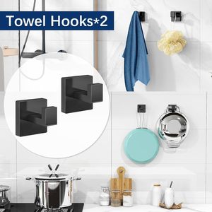 Ensemble d'accessoires de salle de bain 5 pièces 16 pouces noir à fixer au mur |   Porte-serviettes pour salle de bain, ensemble de barres porte-serviettes en acier inoxydable - Product Image 6