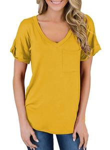 Top qualité nouveau haut ample à manches courtes et col en V avec charbon de bois jardin col cranté broche pli ceinture <span class=keywords><strong>chemise</strong></span> vêtements pour femmes - Product Image 5