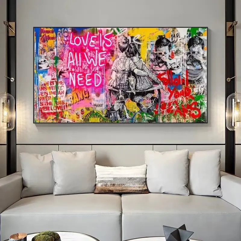 Love Is All We Need Oil Paintings on Canvas Graffiti Wall Street Art Posters and Prints Picture Frameless Canvas Painting (50x70