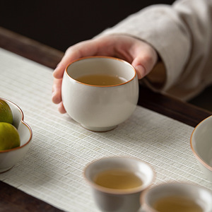 Ru Kiln Ceramic <b>Teacup</b> Egg Shaped Master Cup Beige Porcelain Single Cup For Tea Drinking - Product Image 3