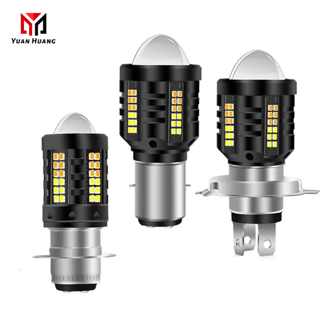 H4 Motorcycle Projector Lens Headlight - White/Yellow Hi-Lo Beam with H6/BA20D Adapter Compatible with Fog Lamp Scooter