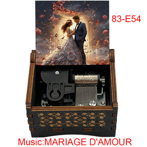 Boîte à <span class=keywords><strong>musique</strong></span> vintage artisanale créative mini carrée MARIAGE D'AMOUR en bois sculpté à manivelle pour la décoration intérieure - Product Image 6