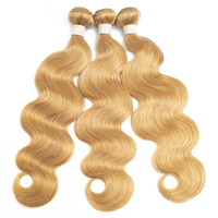 Extensions de cheveux tissés à la machine, double trame, cheveux brésiliens Remy, alignés sur les cuticules, doux, sains, ondulés, couleur blonde