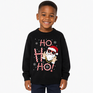 <span class=keywords><strong>Pull</strong></span> en tricot personnalisé avec logo pour garçons, tricoté noir et rouge, motif Père Noël, manches longues, décontracté, chaud pour l'hiver, mélange de viscose, usine OEM & ODM - Product Image 4