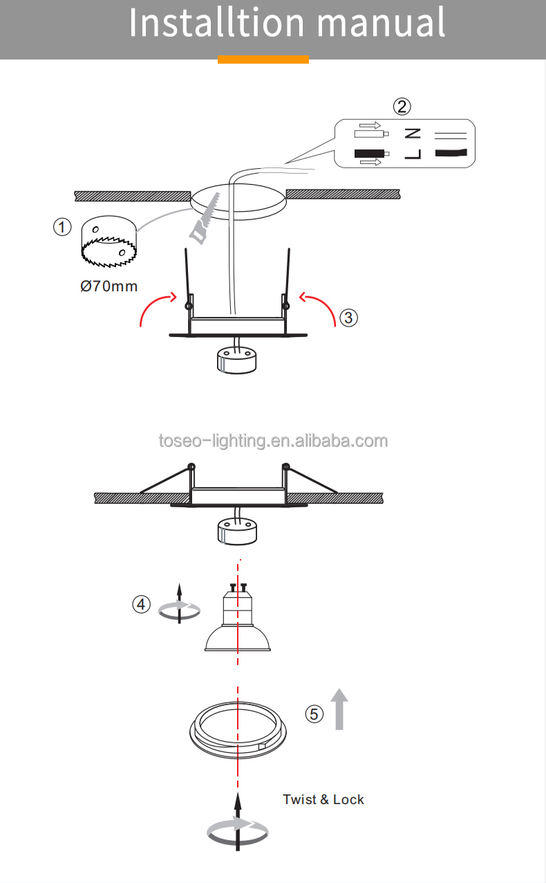 7w Led Recessed Downlight Fixtures Round Die Casting Aluminium Waterproof