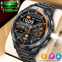 KT88 Neue Smartwatch für Herren Stahl AMOLED 1100mAh Hochkapazitätsbatterie Kompass Outdoor 3ATM Wasserdicht Sport Fitness für