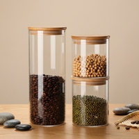 Ensemble de pots de conservation en verre, 6 contenants carrés en verre transparents de 4 " x 6 ", couvercles en bambou hermétiques, capacité de 1 à 2 L, pour servir du thé ou du café
