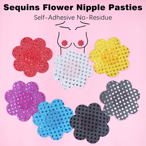 Cubrepezones Adhesivos Desechables Sin Costuras con Lentejuelas de Flores Multicolor Brillantes y Sexys para Festivales - Product Image 1