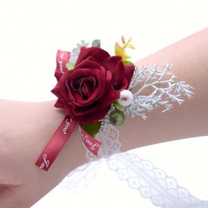Braccialetto di Fiori per <span class=keywords><strong>Sposo</strong></span> e Damigelle, Boutonniere con Rosa Bianca, Spilla per Corsage, Fiori per Testimoni di Nozze - Product Image 3