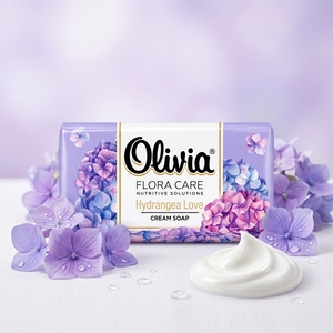 Hydrangea Scented Premium Cream Bar <b>Soap</b> with Coconut Oil and Glycerin for Hand and Body Care 140 g Olivia Flora Care - Product Image 2