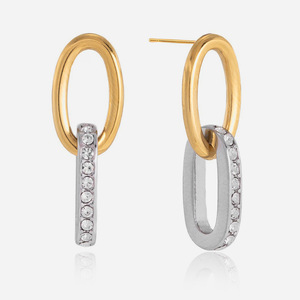 Pendientes geométricos circulares con incrustaciones de cristal de acero inoxidable para mujer, uso diario - Product Image 1