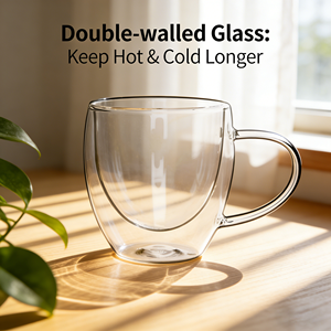 Tazza in Vetro Doppio con Manico, Best Seller Europeo, in Vetro Borosilicato di Alta Qualità per Bevande, Acqua, Tè, Caffè - Product Image 3