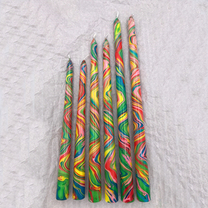 Huaming mariage sans cadre marbré tourbillon couleur sans flamme mince bougies coniques <span class=keywords><strong>cheminée</strong></span> tie-dye imprimé à la main conique longue bougie - Product Image 2