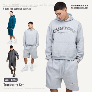 Set di Shorts con Logo personalizzato personalizzato grigio abbigliamento sportivo con cappuccio da uomo in cotone <span class=keywords><strong>tuta</strong></span> da Jogger 2 pezzi Set di <span class=keywords><strong>pantaloncini</strong></span> e felpa con cappuccio da uomo - Product Image 1