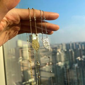 Collar Dylam Dainty Daily Jewelry con Cadena de Cuentas, Doble Colgante en Forma de Cruz, Plata de Ley 925, Virgen María, San Benito - Product Image 3