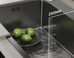 Fregadero de Cocina Estilo Step, Negro Nano, Hecho a Mano, de Acero Inoxidable 304, Extra Grande, de un Solo Tazón, para Lavar Vegetales - Product Image 4