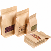 En stock, sac plat en papier kraft thermoscellable avec fermeture éclair, sacs réutilisables pour le stockage des aliments, sachet pour les collations, les grains de café, les épices