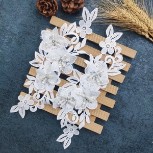 100% Polyester 3D Fleur Brodé Dentelle Applique Perlé Strass <span class=keywords><strong>Guipure</strong></span> Tissu Fait Populaire Chine <span class=keywords><strong>Robe</strong></span> Utilisation 7 Jours Livraison - Product Image 1