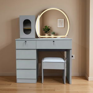 Modern <b>Makeup</b> Vanity Table with Lighted <b>Mirror</b> Storage Desk for Bedroom Furniture - Product Image 4