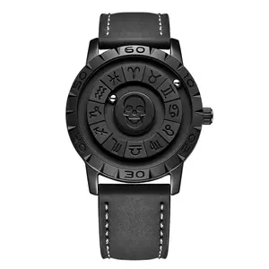 FOXBOX Montre magnétique noire pour hommes, nouvelle montre de luxe en cuir véritable, montres à quartz avec pointeur défilant, étanche, décontractée, 0047 S