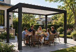 Pérgola <span class=keywords><strong>de</strong></span> Aluminio Innovadora, Resistente al Viento y a la Lluvia, Sistema Motorizado, Ensamblaje en Varios Tamaños, <span class=keywords><strong>con</strong></span> Vidrio y <span class=keywords><strong>Cortinas</strong></span> Personalizadas - Product Image 2