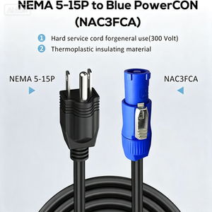 Rental Stage Use NEMA5-15P to NAC3FCA Blue PowerCON Cable For Event Rental Lighting Fixtures - Product Image 4