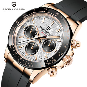 Reloj de Cuarzo para Hombre Pagani Design, Cronógrafo, Taquímetro, Fecha, Luminoso, Resistente al Agua, Correa de Goma Negra - Product Image 1