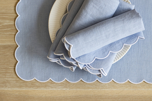 ผ้าเช็ดปากผ้าฝ้ายสีฟ้าผ้าลินินทอมือแบบออกแบบได้ตามต้องการแผ่นรองสำหรับใช้ในงานแต่งงานงานปักขอบหอยพัด - Product Image 6