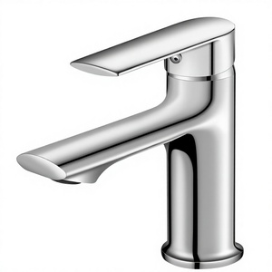 Robinet de lavabo Cobbe contemporain à monobloc monotrou, économie d'eau, finition chromée, valve en céramique pour eau froide et chaude - Product Image 1