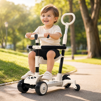 Trottinette Enfant Pliable 3-en-1 Multifonctionnelle avec Poignée Réglable et Roues en Plastique Sûres, Design Mignon d'Usine