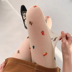 Christmas Tree Pattern Off White Jacquard Stockings 0D Ultra Thin Women's Leggings Four Seasons Wear - Product Image 3