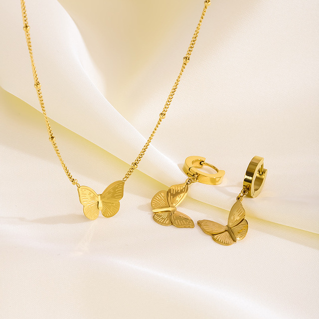 Waterproof Non Fade 18k Gold Plated Necklace Set Girl Leisure Party Butterfly Earrings Sets Wholesale Versatile Fine Jewelry Set