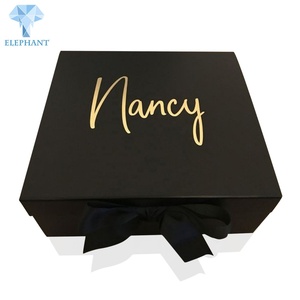 Custom Logo Luxury <b>Black</b> Cardboard Folding Foldable Magnetic <b>Gift</b> <b>Box</b> With Ribbon - Product Image 5