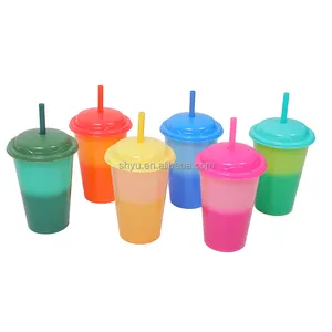 Color Changing Straw Cup Magic Mug Pp 16 Oz Plastic Cup Cold Color Changing Plastic Cups With Lids