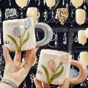 Frauen niedlichen 380ml Tulpe Keramik becher handgemachte Geschenk 3D Blumen becher für Lehrer tag & Geburtstag für Camping - Product Image 2