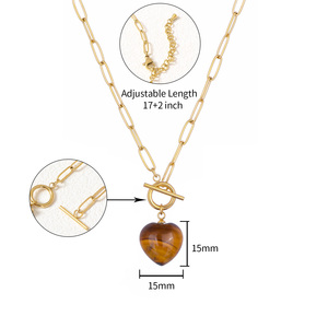 Collar con Colgante de Cadena de Eslabones de Acero Inoxidable con Baño de Oro/Plata, Diseño de Corazón de Piedra Natural, Unisex, OEM/ODM Personalizado, de Moda, Entrega Inmediata - Product Image 1