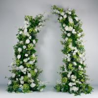 Bogenförmige Dekorative Türdekoration Hochwertiger Hintergrundbogen Rosen-Hochzeitsarrangement Blumenläufer Grün-Weiße Seide Handgefertigt
