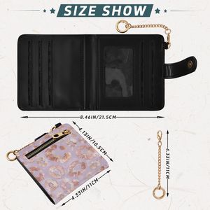 Custom PU Leather <b>Wallet</b> RFID Blocking Card <b>Holder</b> with Key Chain and Snap Button for Women - Product Image 3