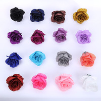Rose scintillante pour la décoration de mariage à domicile, vente en gros, tête de fleur de rose en soie, rose artificielle lumineuse avec paillettes dorées