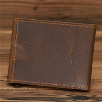 Portefeuille en cuir véritable vintage pour homme, fin, avec fenêtre d'identité sur la poche avant, porte-carte de permis de conduire