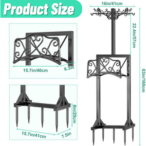 <b>Garden</b> hose rack, freestanding storage rack with 2 shepherd <b>hooks</b>, detachable metal hose holder. - Product Image 2