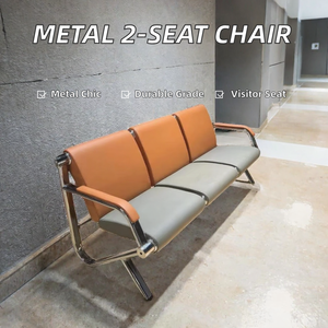 Modern Simple Iron <b>2</b> Seat Leather Seat Tilting Tapered Leg Gym Commercial Furniture-Visitor Seating <b>Sofa</b> <b>Set</b> for Mall - Product Image 2